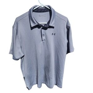 Under Armour Mens HeatGear Polo Shirt Gray Micro Stripe Loose Fit XL